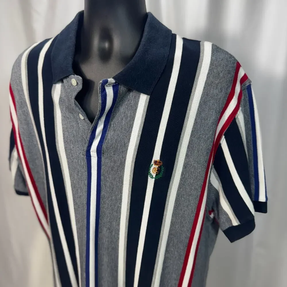 Chaps Ralph Lauren Polo Shirt Men's L Striped Crest Logo Cotton Preppy Golf